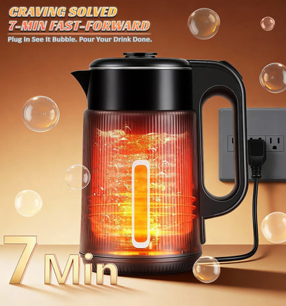Electric Kettle 1.7L 1000W Double-Wall Stainless Steel with LED Indicator and 360-Degree Base