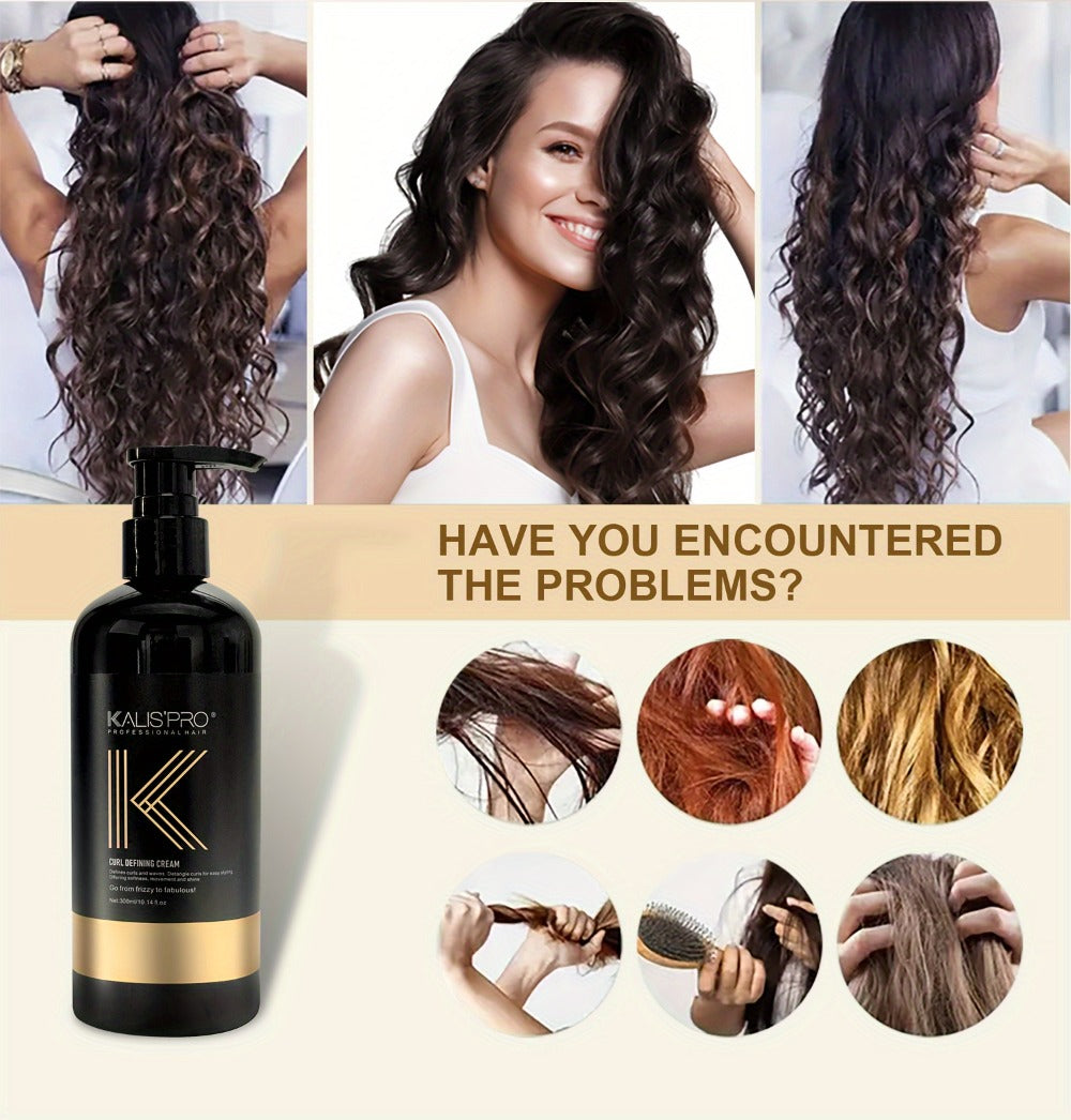 Curl Defining Cream with Detangling Brush Set 10.14 oz — Anti-Frizz Curl Enhancer, Long-Lasting Bouncy Curls, Non-Sticky Lightweight Hold, Salon Quality for Curly Wavy & Coily Hair, Women & Men