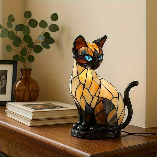 Cat Night Light Lamp Glowing Glass Kitty Resin Decorative Desk Lamp Cute Cat Lover Gift Bedside Cozy Glow Anime Home Decor