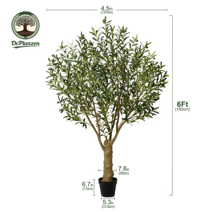 Potted Olive Artificial Tree with 5, 6, 7 and 8 ft Height Options, Black Planter and Branching Green Leaves