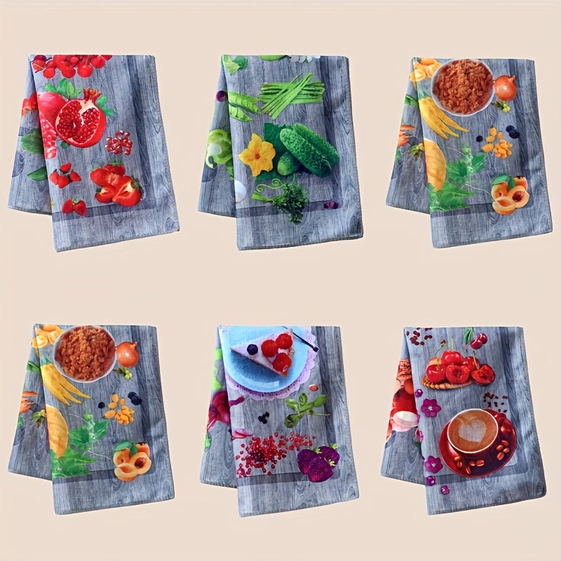 Six-Piece Printed Kitchen Towel Set, Approximately 60 x 40cm Each in Combination A or B Designs