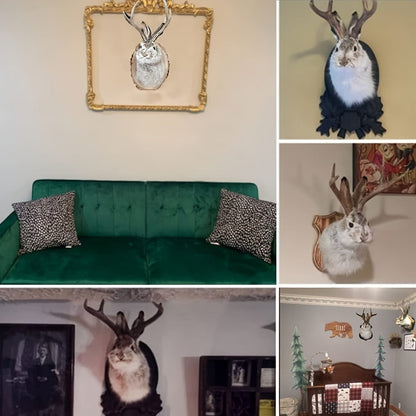 Jackalope Wall Mount Faux Taxidermy Rabbit Head with Antlers - Whimsical 3D Resin Animal Wall Art for Home