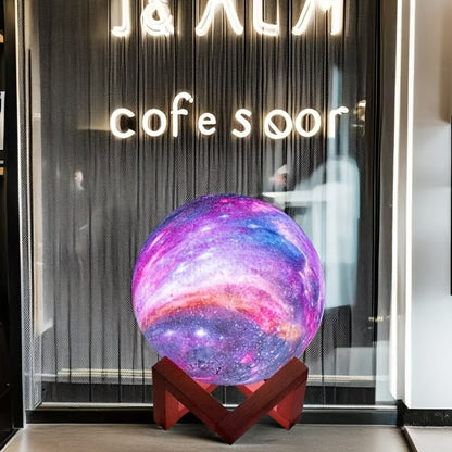15cm Galaxy Globe LED Night Light with Folding Wood Stand, USB Plug-In Power and Multicolor Remote