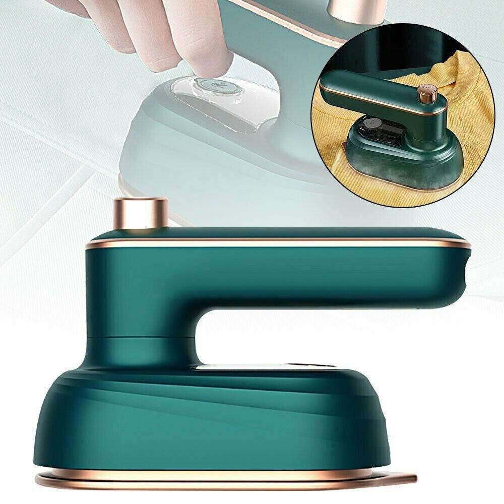 Green 33W Travel Steam Iron with 50 mL Water Tank, Rotating Handle and Dry or Steam Modes for Garments