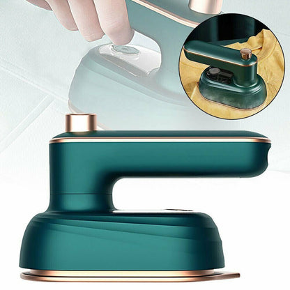 Green 33W Travel Steam Iron with 50 mL Water Tank, Rotating Handle and Dry or Steam Modes for Garments