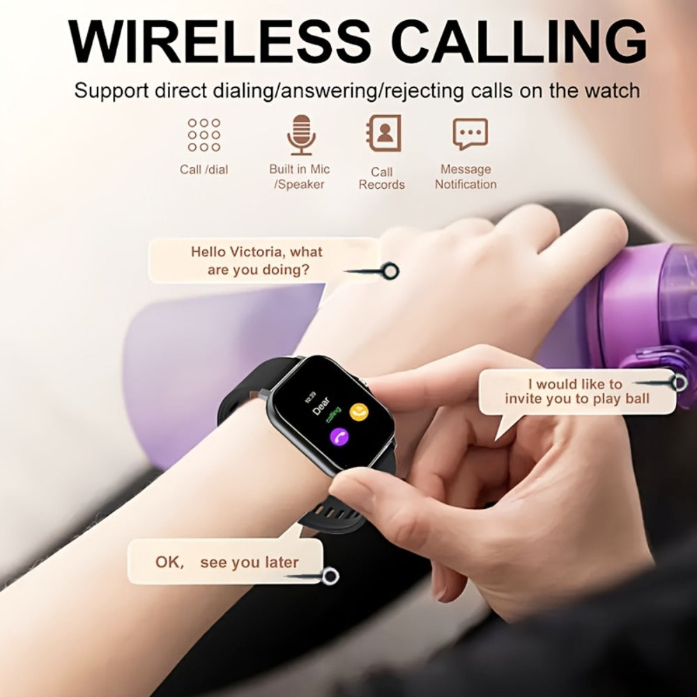 Smartwatch – Email Display 1.83" Full Touch – Wireless Calling, Pedometer, Activity Tracker, Multi-Exercise Modes, Dual TPU Strap, USB…