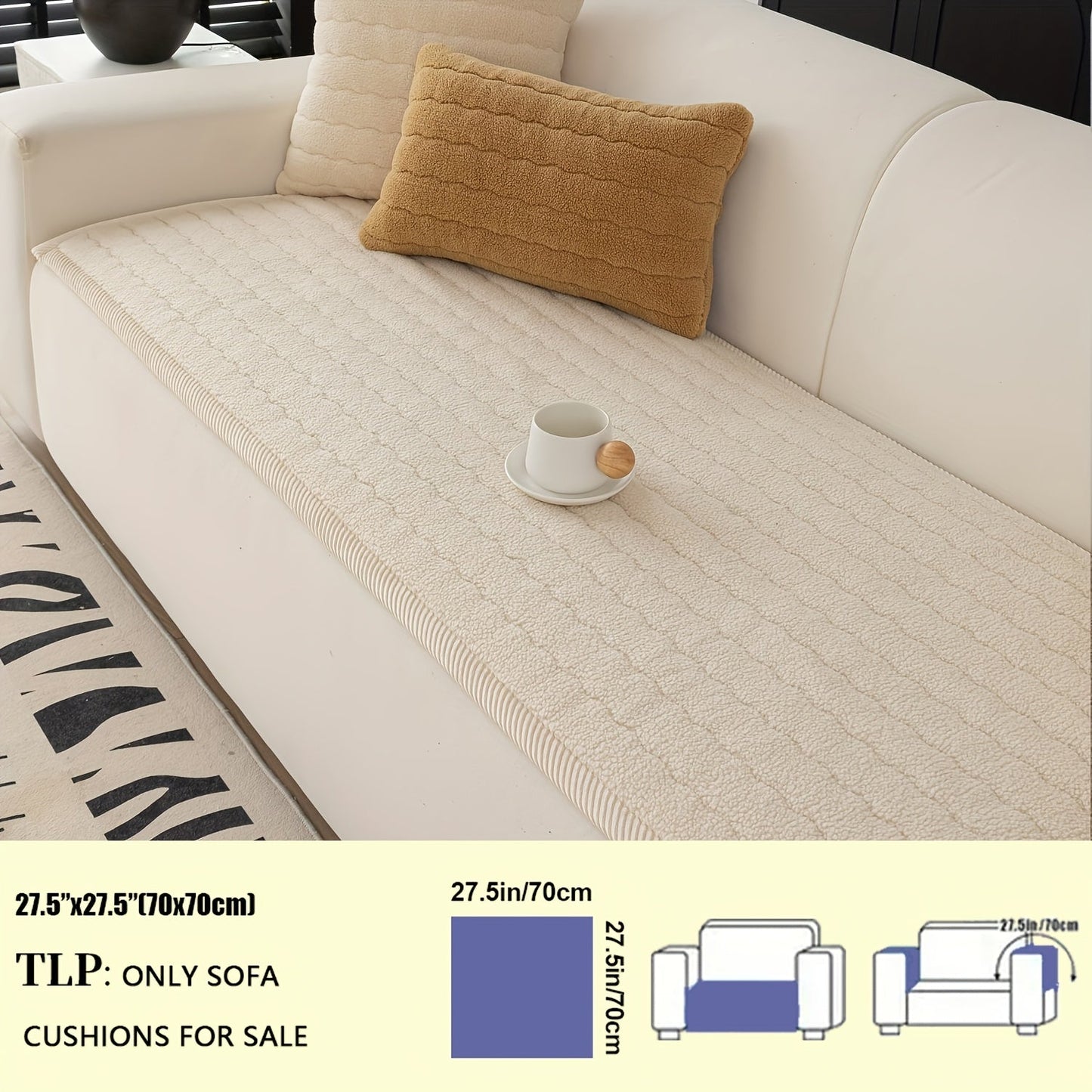 Sofa Cover Bohemian Short-Plush Quilted Panels for Armrest, Backrest and 2 to Large 4-Seater Sofas