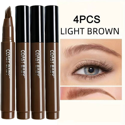 Four-Pack Multi-Fork Tip Eyebrow Pens in Four Color Labels with Capped Bodies and Approx. 11.3 cm Length