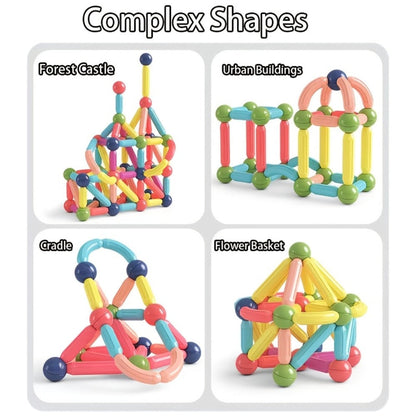 62-Piece Magnetic Stick and Ball Building Set with Multicolor Curved Rods and Round Connectors