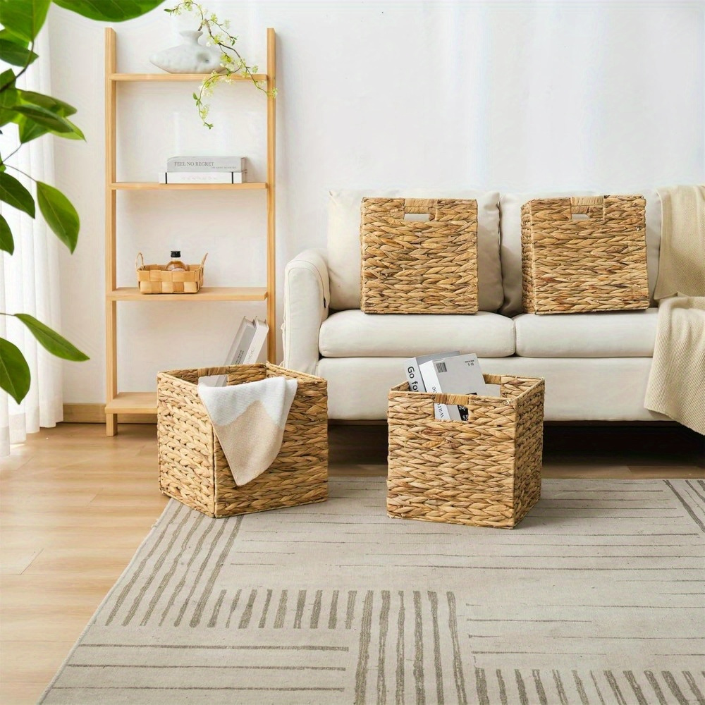 Water Hyacinth Storage Baskets with Seagrass and Paper Rope Options in 2- or 4-Pack Cube Sizes