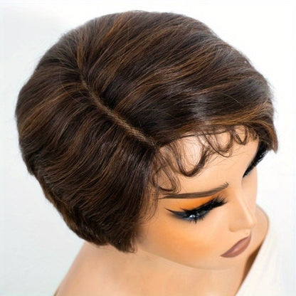 Lace Front Wig Human Hair Body Wave Bob with 4x1 Lace, 6in Length and Three Brown Highlight Colors