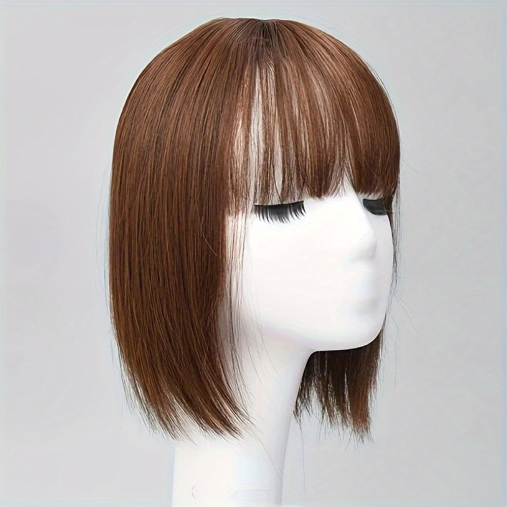 10-Inch Clip-In Hair Topper with Bangs in Black, Dark Brown or Light Brown Crown Coverage Options
