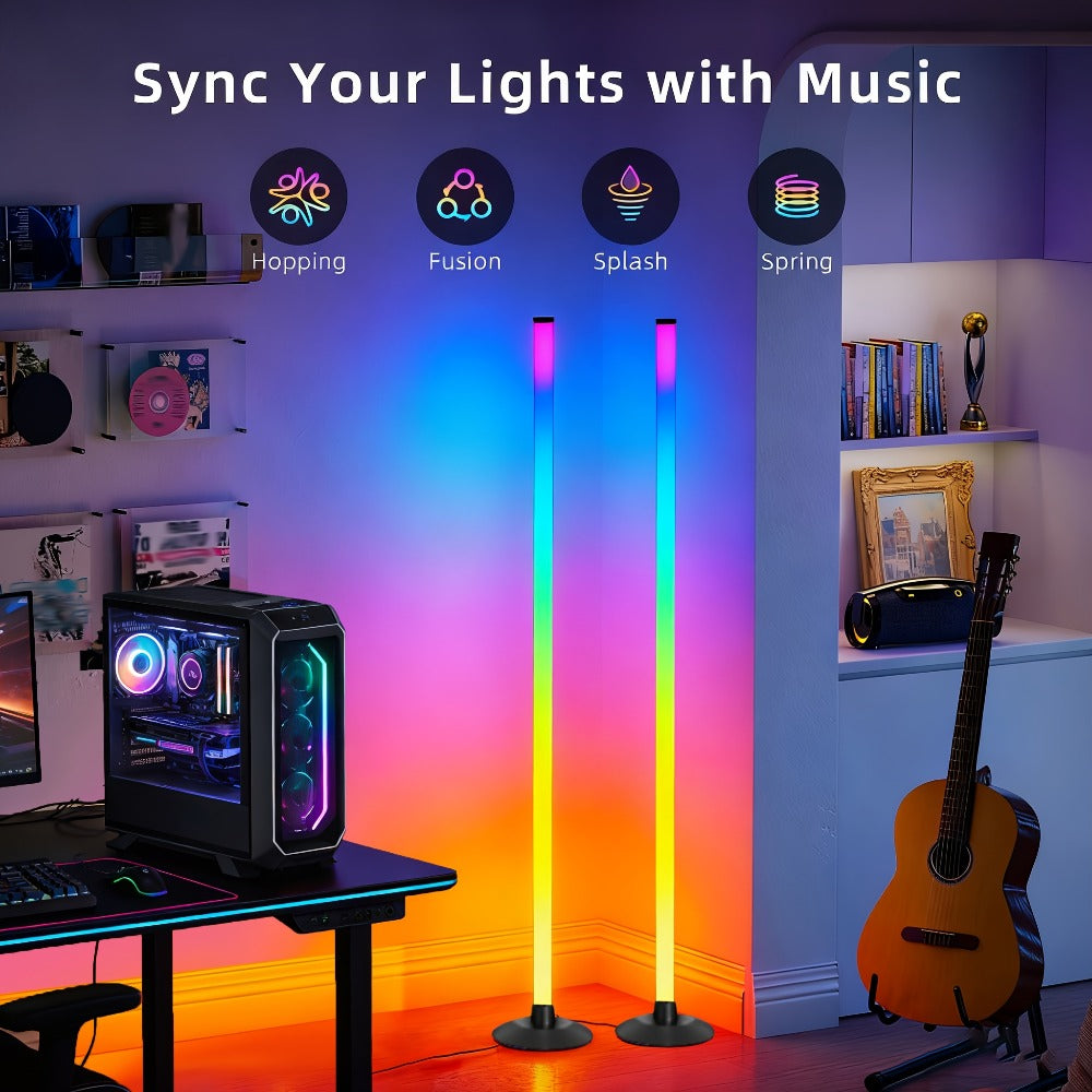 68.8-Inch RGB Corner Floor Lamp in One- or Two-Piece Options with Pictured App and Remote Controls