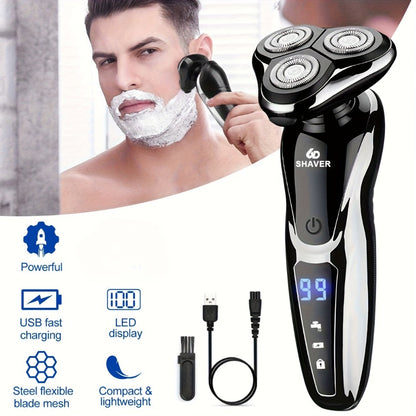 Cordless Foil Electric Shaver for Men 3D Floating Head LED Display Rechargeable Wet Dry Razor Close Shave Beard Trimmer Valentine's Day Gift