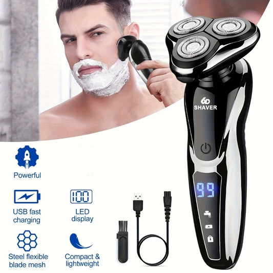 Electric Shaver 3D Floating Head with LED Battery Indicator, Rechargeable Power and Wet/Dry Use in 1- or 2-Pack