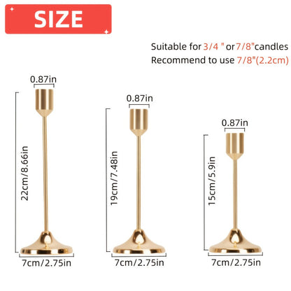 Candle Holder Set 12-Piece Metal Taper Stands in Three Heights with Gold, Silver or Black Finish Options