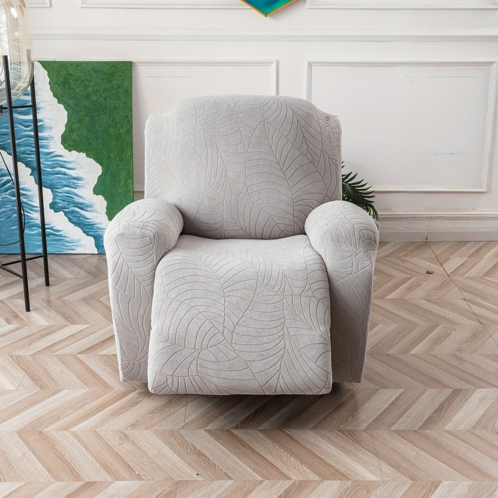 Four-Piece Recliner Chair Cover Set with Leaf Jacquard Pattern, Side Pocket and Six Color Options