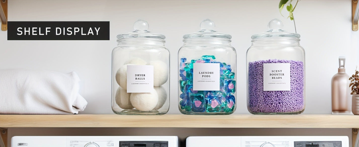 Wide-Mouth Glass Storage Canisters with Lids, Labels and Spoons in Five Pack Configurations