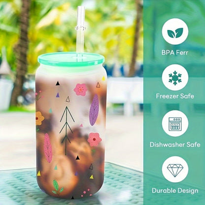 Frosted Sublimation Glass Tumblers 16oz Borosilicate Can Cups with Acrylic Lids – Set of 8 or 12 for Juice, Soda & Iced Coffee