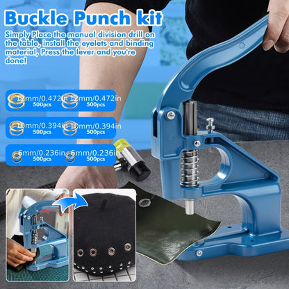 Grommet Machine Kit Heavy Duty Eyelet Punch Tool Set – 3 Setting Dies 3 Punching Dies 6mm 10mm 12mm Hand Press with 3000 Silver & Gold Grommets for Fabric Leather Canvas Tarp Crafts