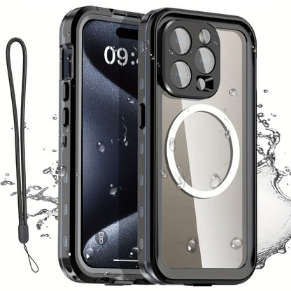 Phone Case Integrated Screen Protector Cover with Magnetic Wireless Charging and Lanyard for iPhone 15–16 Models