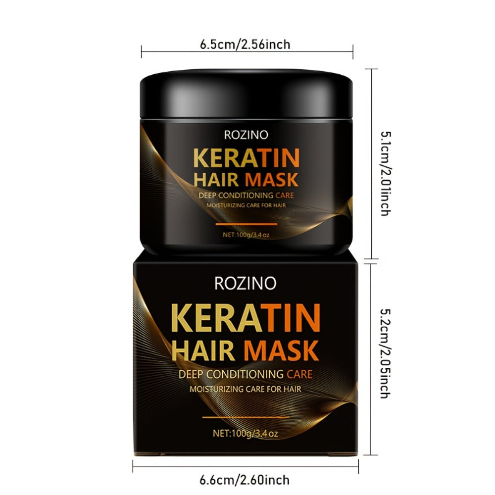 Five-Piece ROZINO Keratin Hair Care Set with Shampoo, Conditioner, Mask and Oil Container Formats