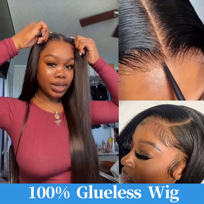 Put On and Go Glueless Human Hair Wig Bone Straight – Pre Cut 6x4.5 Transparent Lace 200% Density Pre Plucked, Ready to Wear in 3 Seconds, Natural Black & Natural Color, 10–34 Inch
