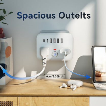 Surge Protector Power Strip 8-in-1 Mini Wall Adapter with 2 AC Outlets, 4 USB-A, 2 USB-C and One or Two-Pack Options
