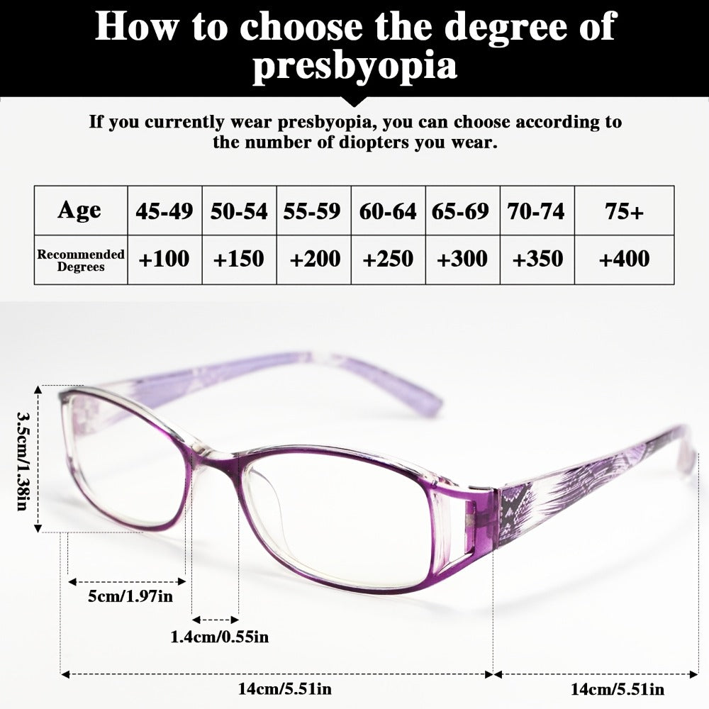 Reading Glasses – Sixteen-Pair Square-Frame Reader Set with Four Each in Purple, Blue, Brown and Black