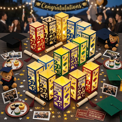 Six-Piece Class of 2026 Graduation Centerpiece Set with Paper Lantern Boxes in Six Color Themes