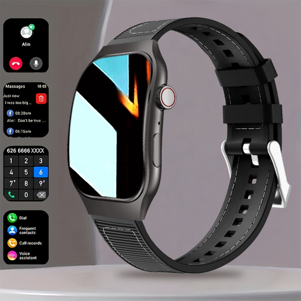 Smart Watch 2.01-Inch Curved Display with Music Control, Message Alerts and Slim Black Band