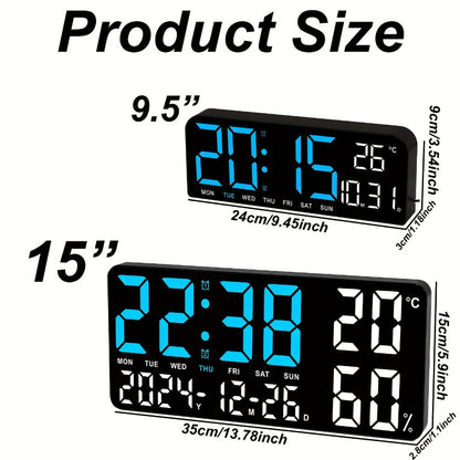 Large LED Wall and Desk Clock with Nine Display Checkouts, Calendar, Temperature and Humidity Readouts