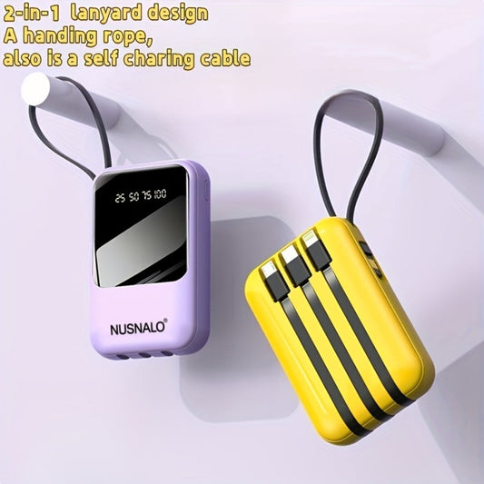 Power Bank 10000mAh Mini with Built-In Cable Set, 5W/15W/22.5W Options, Display and LED Light