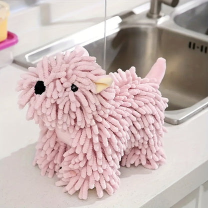 Puppy-Shaped Hanging Hand Towel in Pink or Blue Checkout Options for Kitchen or Bathroom Display