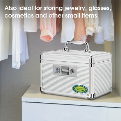 Aluminum Alloy Lockable Medicine Box – Double Layer Large Capacity Storage Box with Key Lock, Handle & Tray for Medicines, Documents & Valuables, 10"/12"/14"/16" Home Security Box