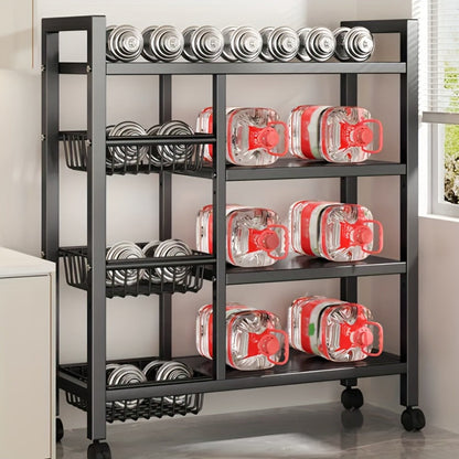 4 Tier Rolling Storage Rack with Wire Baskets Adjustable Metal Shelf on Wheels for Kitchen Pantry Bathroom Garage Closet Organizer