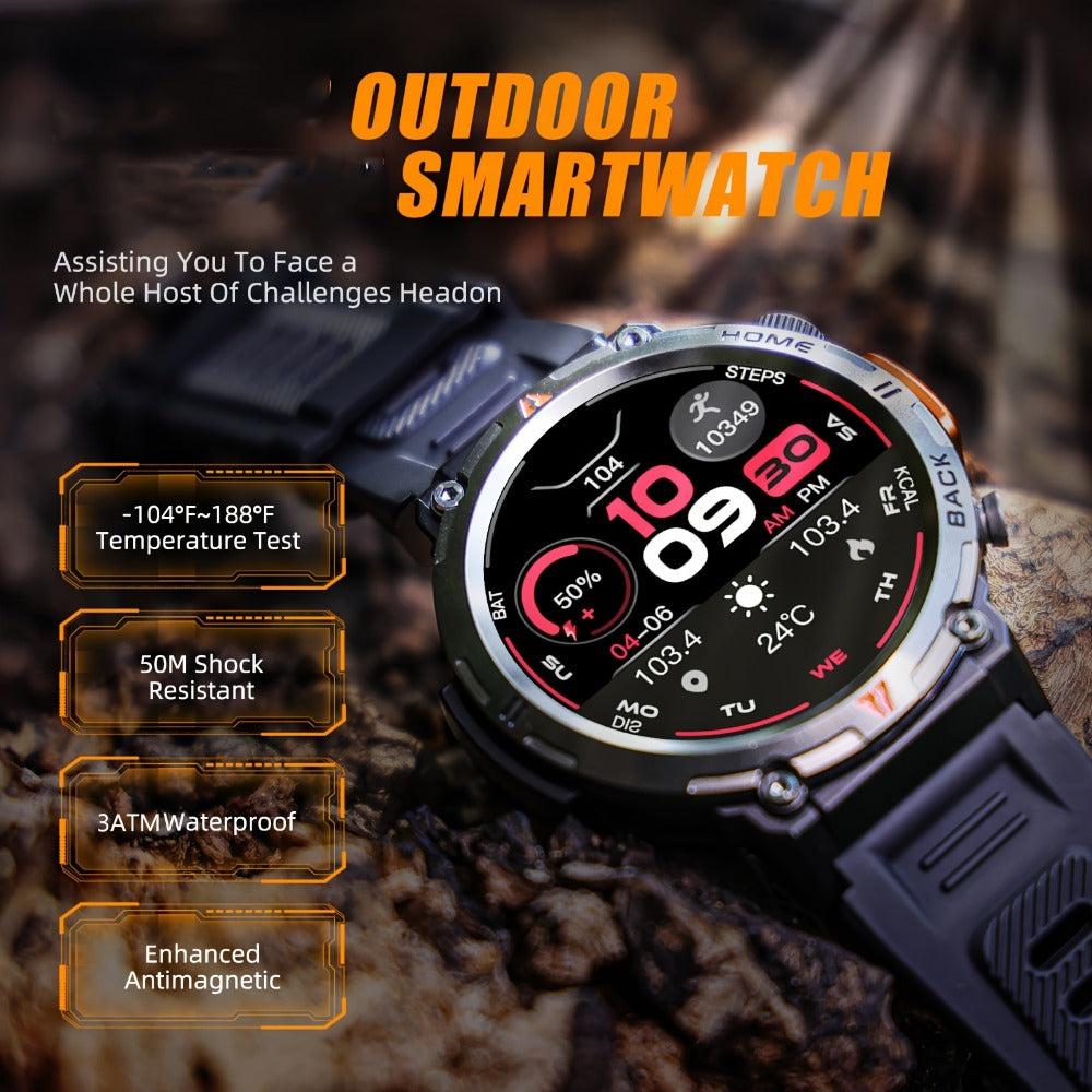 Smartwatch for Men 1.45 Inch Tactical Watch with LED Lighting and Bluetooth 5.2 Calling in Two Strap Styles