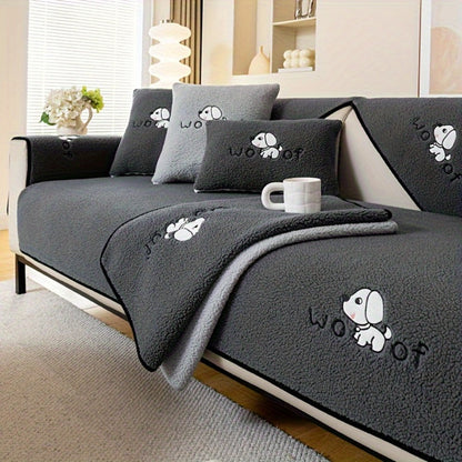Sofa Cover Embroidered Plush-Texture Panels for Single to 4 Seats, Backrest, Armrest or Pillowcase