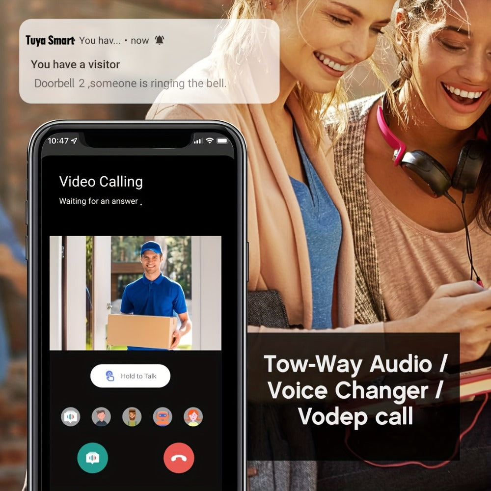Video Doorbell Camera with Tuya App Marking, Night View, Two-Way Audio, Voice Changer and Single or Two-Pack Options