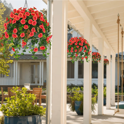 Artificial Flowers Hanging Petunia Arrangement with Included Planter Container and Six Color Options