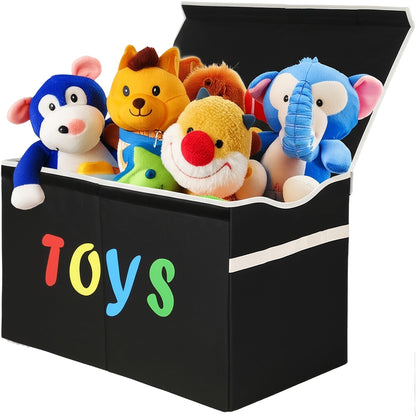 Collapsible Toy Storage Box with Lid, Side Handles and Two- or Four-Grid Divider Options for Playrooms