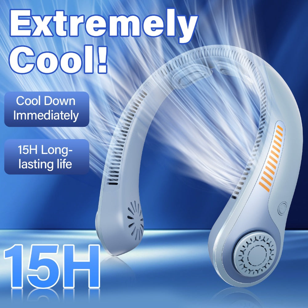 Loop-Style Neck Fan in Ten Single or Paired Color Checkouts with Five-Speed Control and USB Charging