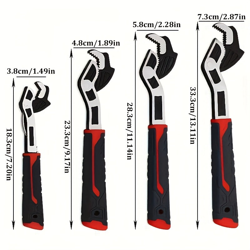 Four-Piece Self-Adjusting Wrench Set in 6-, 8-, 10- and 12-Inch Sizes with Cr-V Material Marking