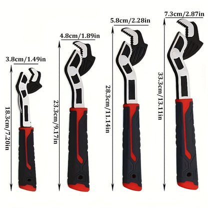 Four-Piece Self-Adjusting Wrench Set in 6-, 8-, 10- and 12-Inch Sizes with Cr-V Material Marking