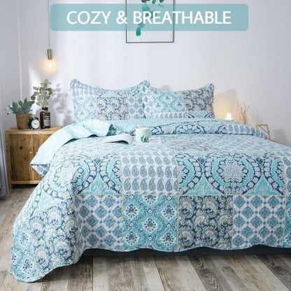 Lightweight Floral Quilt Set in Twin, Queen or King Sizes with 17 Paisley and Patchwork Color Options