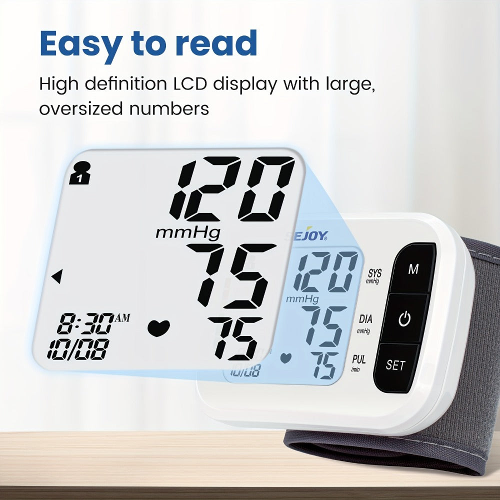 Blood Pressure Monitor by SEJOY, Wrist LCD Device with Included Strap and Battery Color Options