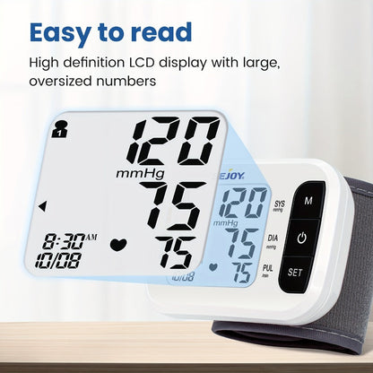 Blood Pressure Monitor by SEJOY, Wrist LCD Device with Included Strap and Battery Color Options