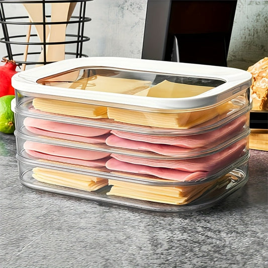 Food Storage Container Four-Tier Stainless Steel Refrigerator Tray Set with Clear Lids and Stacking Rims