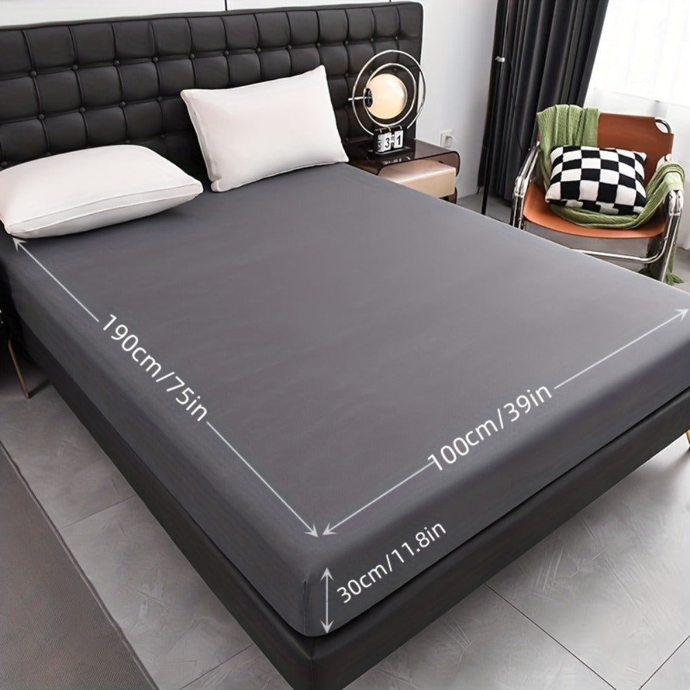 Waterproof Solid-Color Fitted Sheet with 11.8-Inch Pocket, Six Colors and Twin to King Sizes