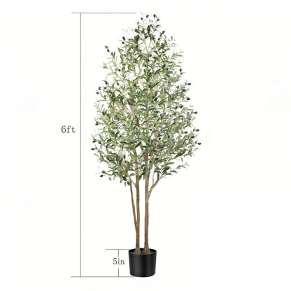Artificial Olive Tree 4/5/6/7 Ft Tall Faux Potted Plant with Realistic Silk Leaves & Fruits for Living Room Home Decor Indoor Outdoor - Maintenance Free Decorative Tree Housewarming Gift